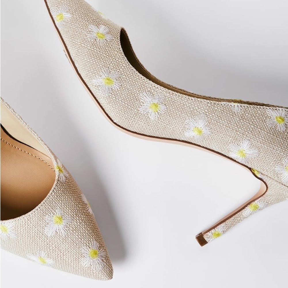 JUSTFAB Khloy Classic Pump Beige Floral Women's High Heels Shoes Size 8 - Picture 4 of 11